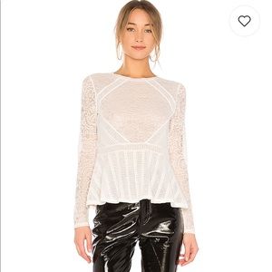 BCBG MaxAzria Capri white lace peplum top
